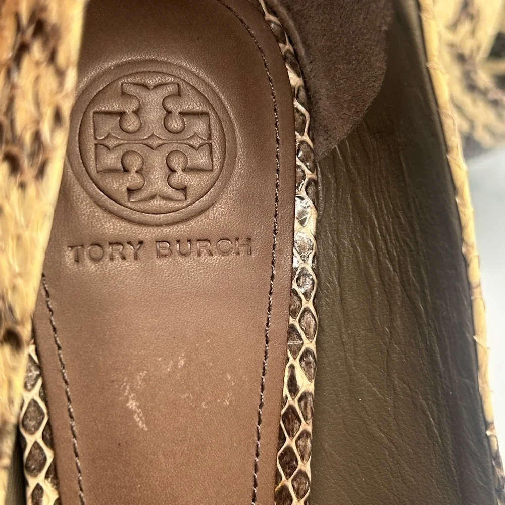 Tory Burch All Leather Snakeskin Peep Toe Pumps Size: 8